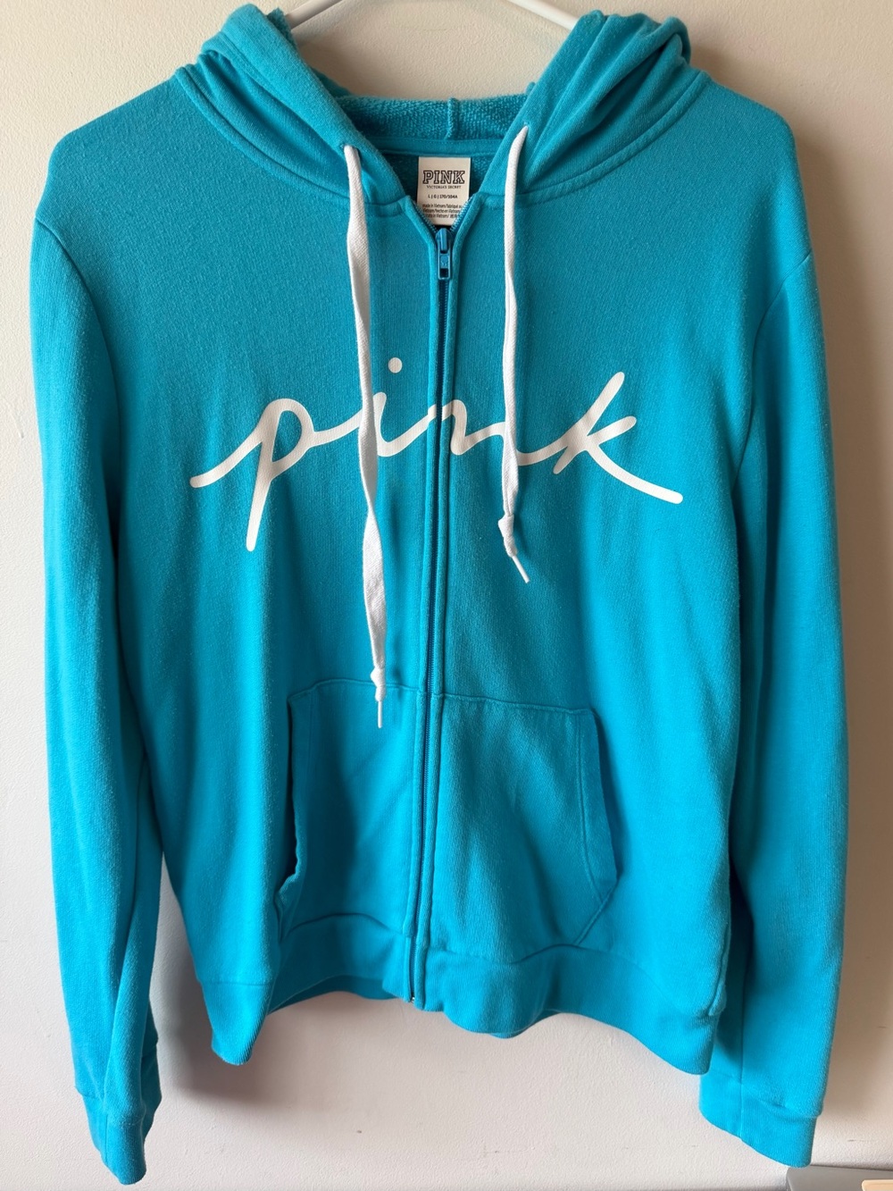 Victoria’s Secret Pink Aqua Blue Zip Hoodie L